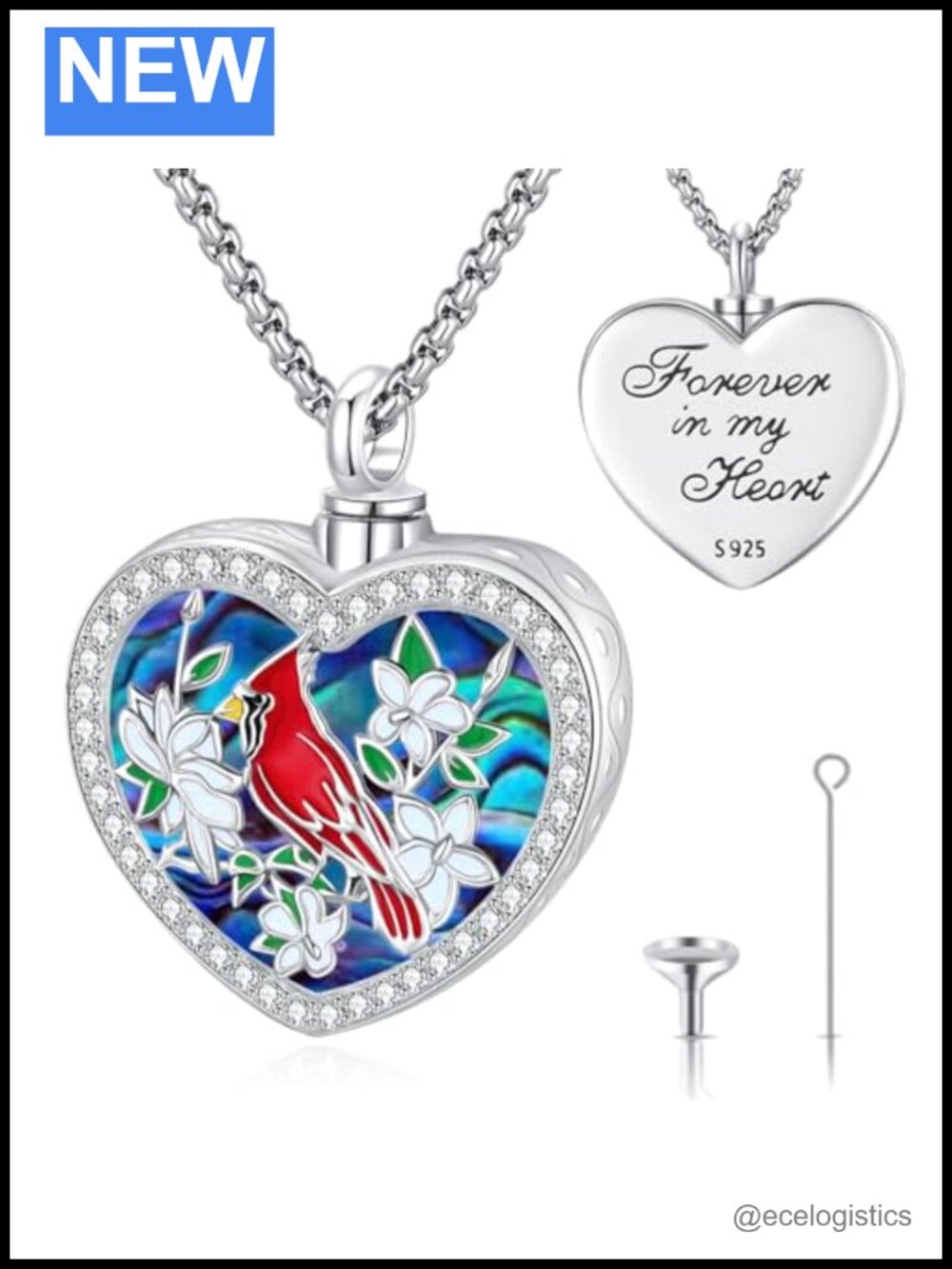 Sterling Silver Cremation Urn Necklace Heart Memorial Pendant Ashes